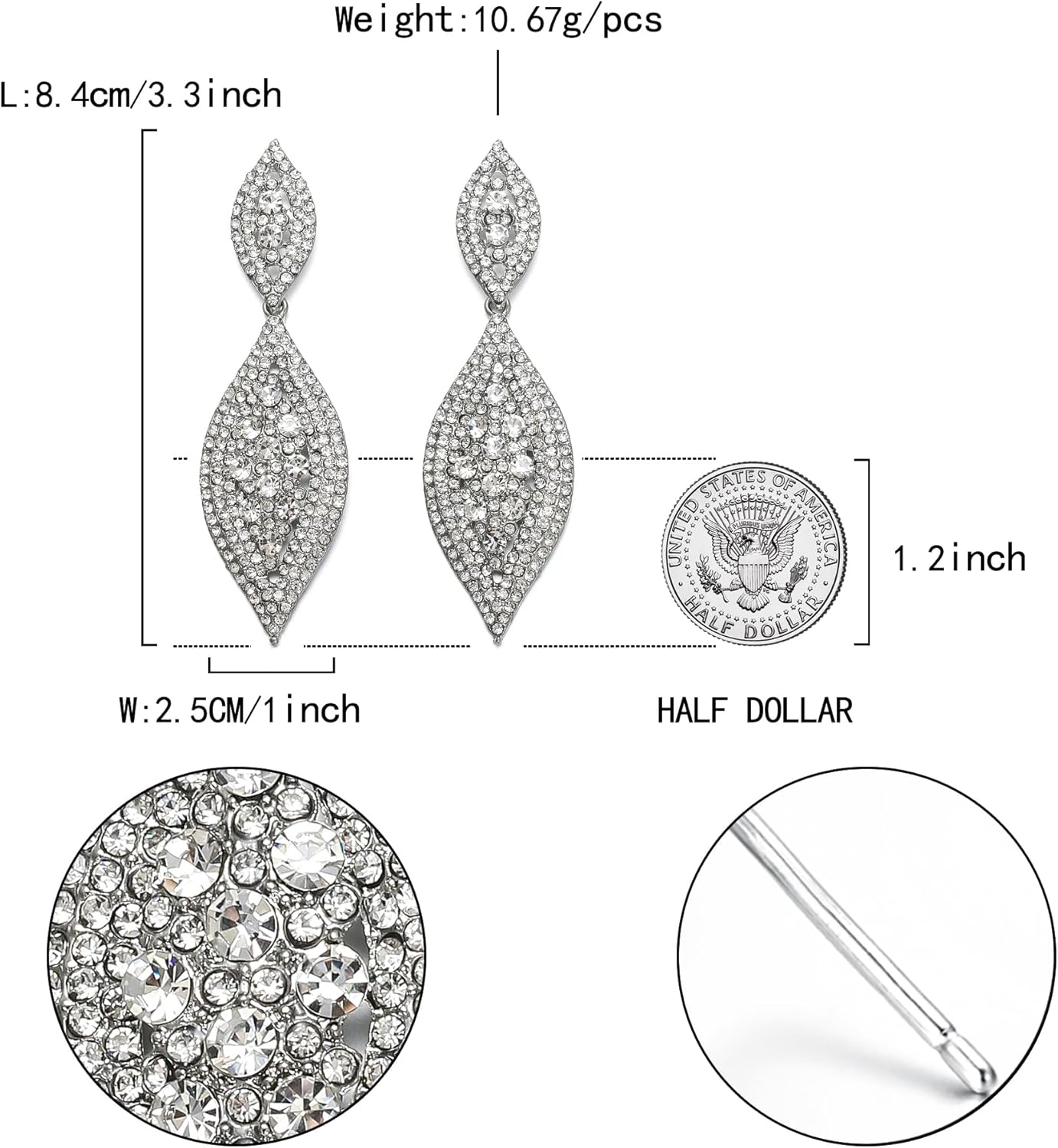 Flyonce Women's Rhinestone Crystal Wedding Bridal 2 Leaf Drop Dangle Chandelier Earrings - Image 6