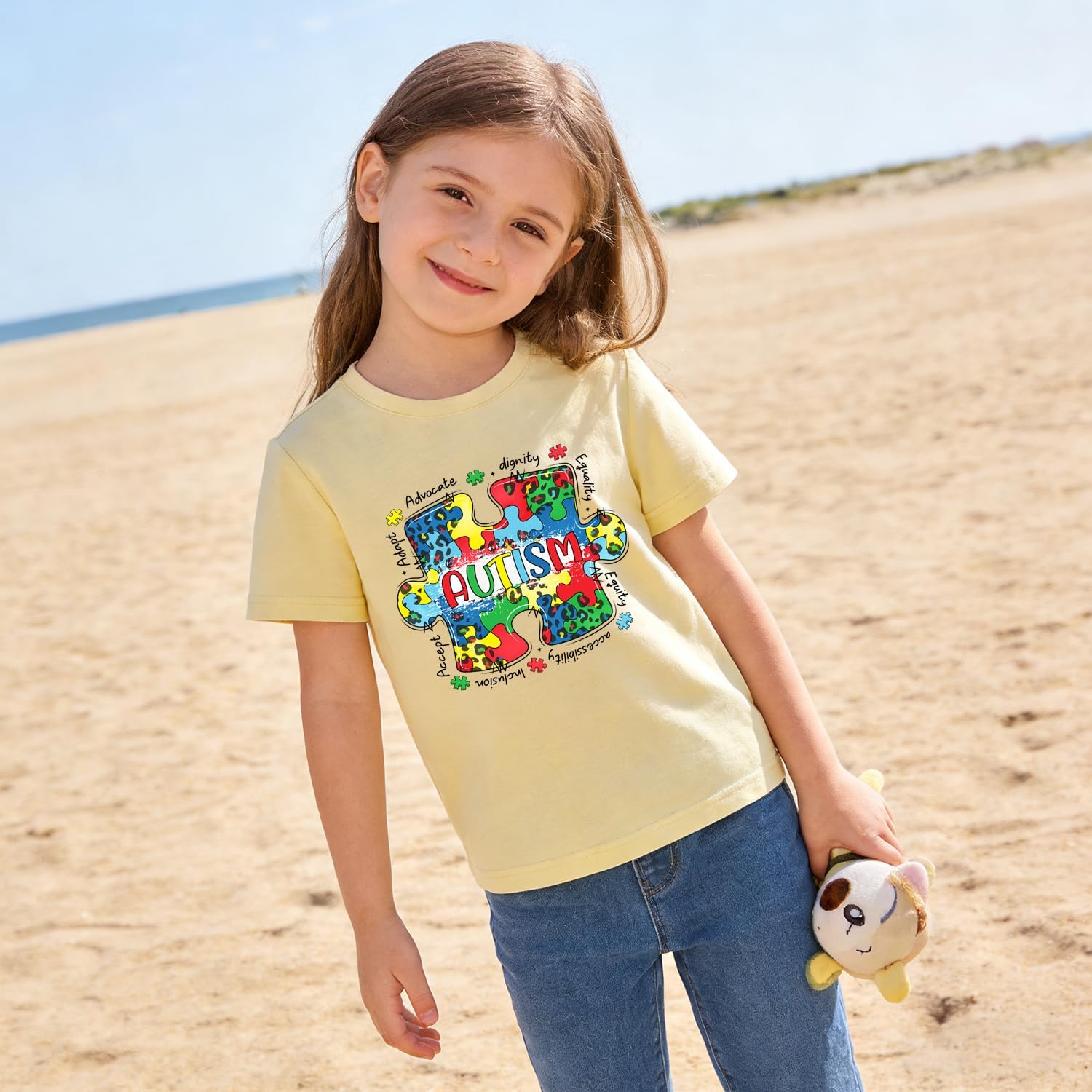 Toddlers Autism Awareness Shirt Girls Boys Autism Puzzle Piece Tshirt Kids Tee Tops Clothes 4-7 Years