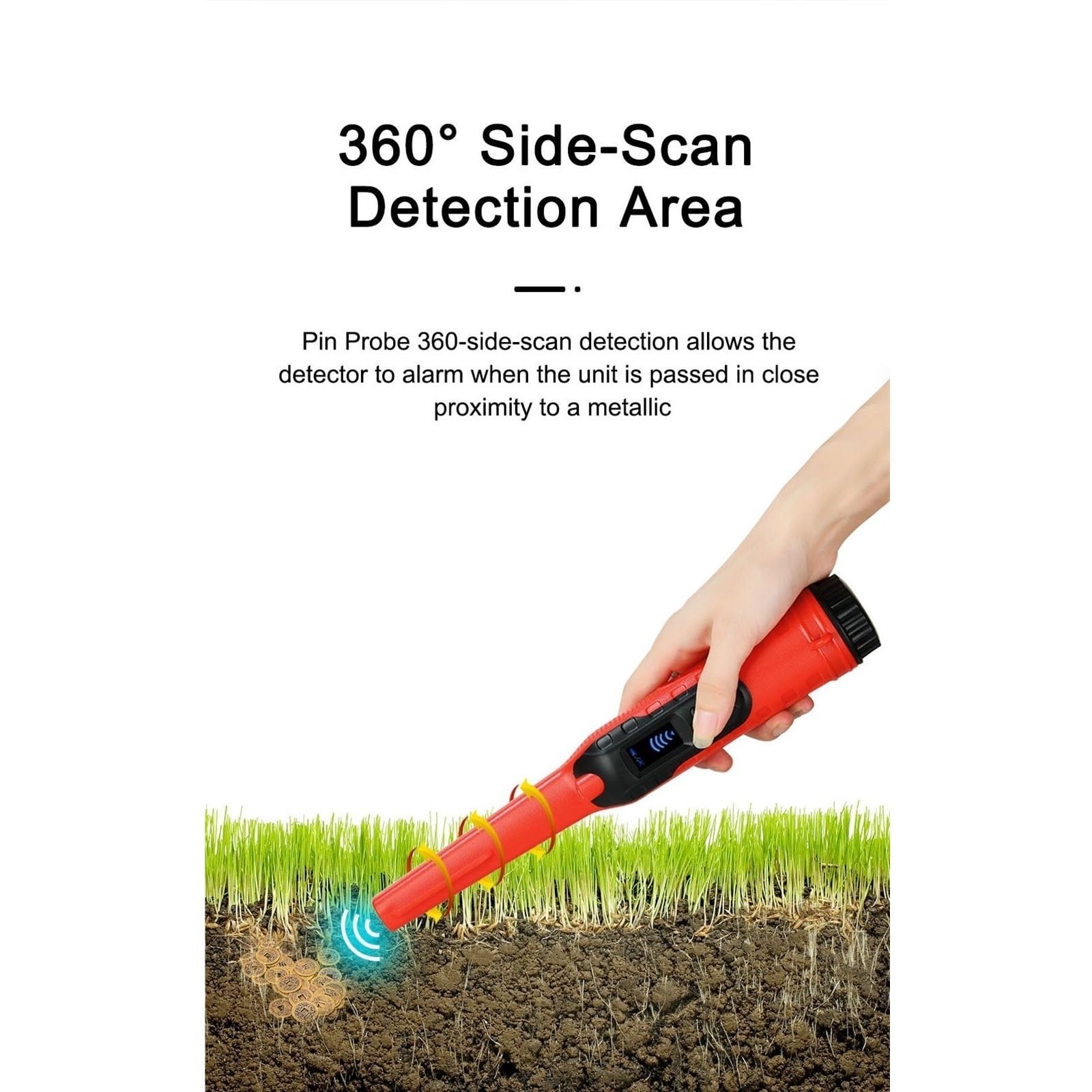 Wyświetlacz LCD Pinpoint Wykrywacz Metali Pinpointer IP68 Wodoodporny Z Wyszukiwarką 360° Czułe Precyzyjne Wykrywanie(Red)