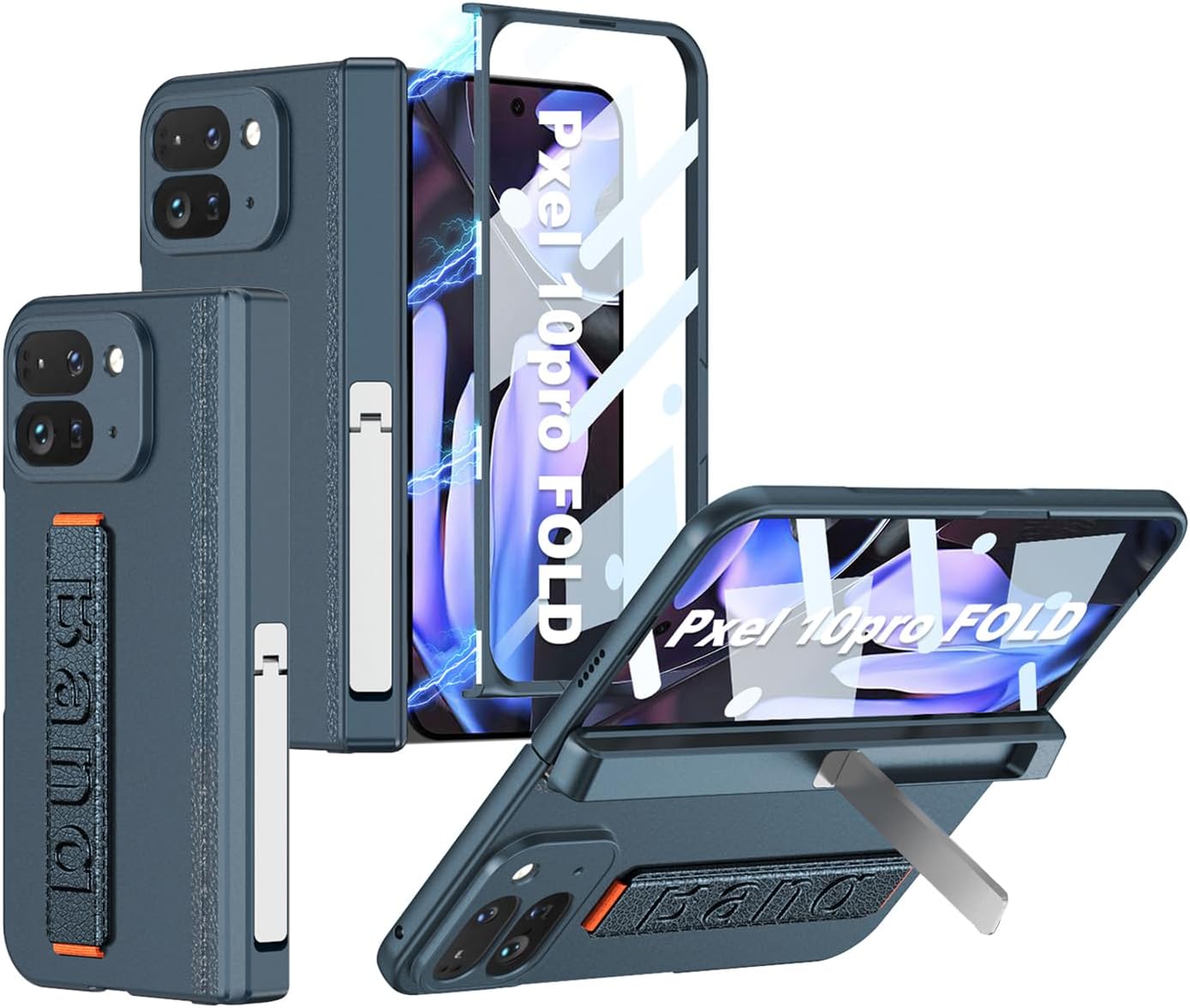 Case for Google Pixel 10 Pro Fold with Wrist Strap & Magnetic Hinge Protective and Screen Protector & Foldable Kickstand, Hard PC Shockproof Protective Cover for Google Pixel 10 Pro Fold (Green)