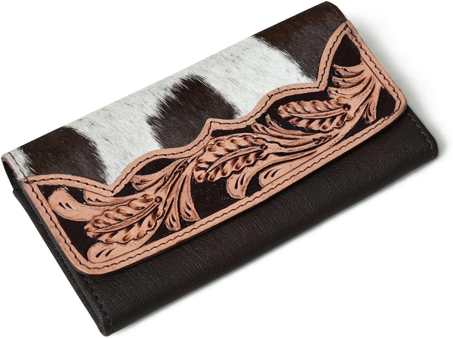 Merbaa Sundown Stash Genuine Cowhide Leather Wallet for Women – Handmade RFID Blocking Trifold Wallet, Hair-On Hide with Tooled Leather Design, Western Style Purse - Image 7