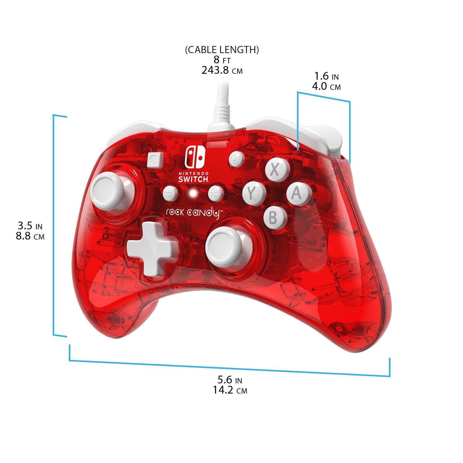 PDP Gaming Rock Candy Wired Power Nintendo Switch Pro Controller, Officially Licensed Lite/OLED Compatible Gamepad, Stormin Cherry Red