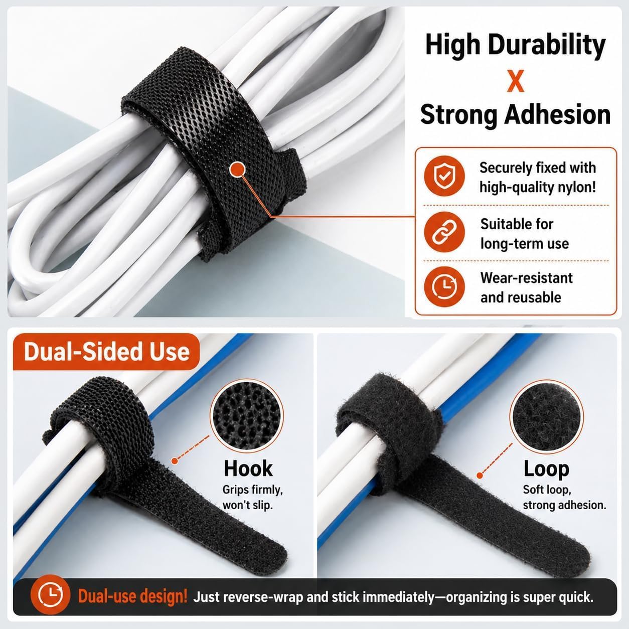 Cable Management Straps, Reusable Adjustable Cord Organizer image 4