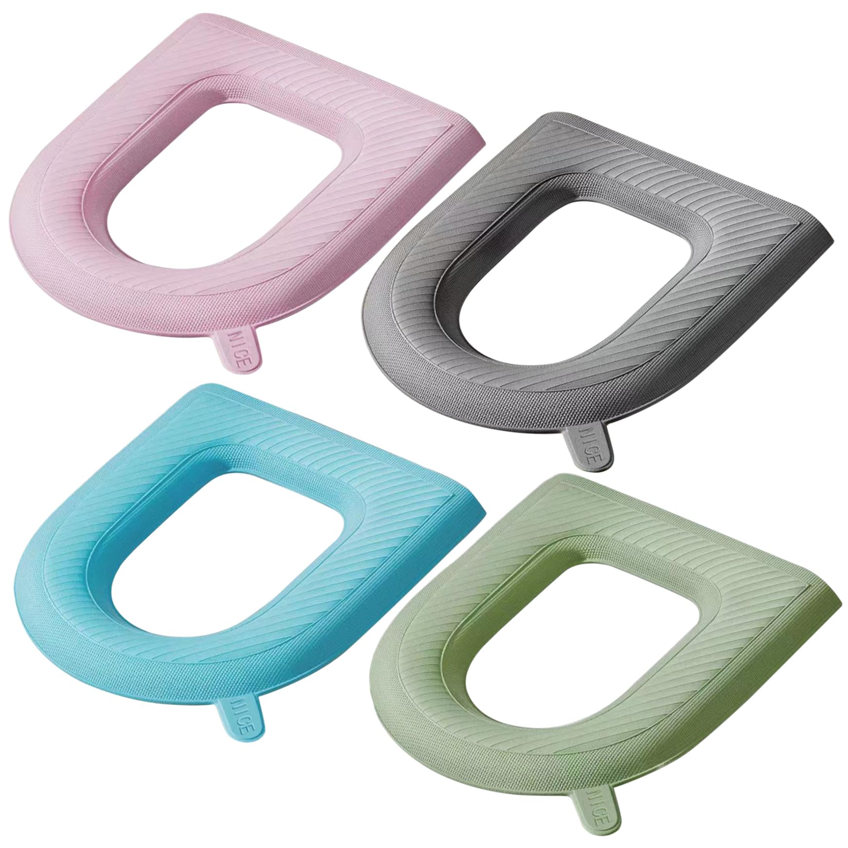 Cojín universal impermeable para asiento de inodoro, 4 piezas, funda de EVA gruesa con mango de elevación, suave y cómodo, almohadilla de asiento de inodoro de 15.4 x 16.9 pulgadas para uso doméstico