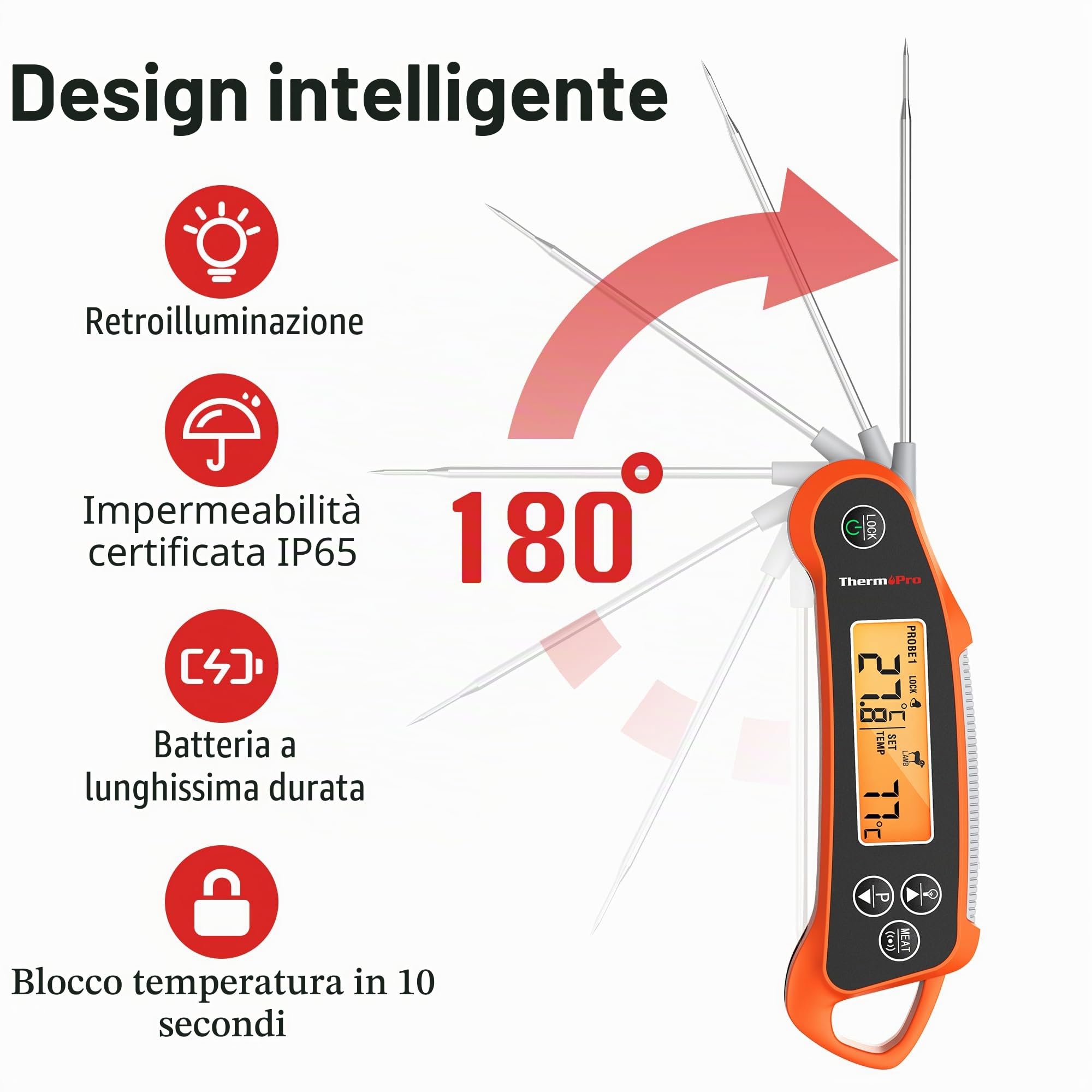 ThermoPro TP710 Termometro Cucina per Carne con Lettura Istantanea, Termometro Barbecue Impermeabile 2-in-1 con Doppia Sonda e Display a Doppia Temperatura per Forno, Grigliate, Affumicatore