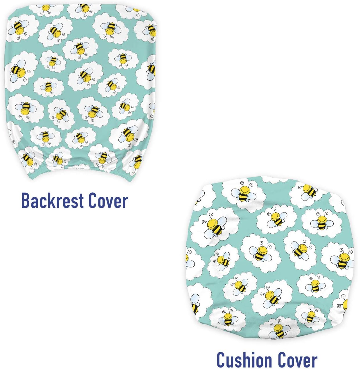 Ambesonne Bee Office Chair Slipcover, Rhythmic Flying Honeybees Wings in Clouds Illustration Pattern, Protective Stretch Decorative Fabric Cover, Seafoam Mustard