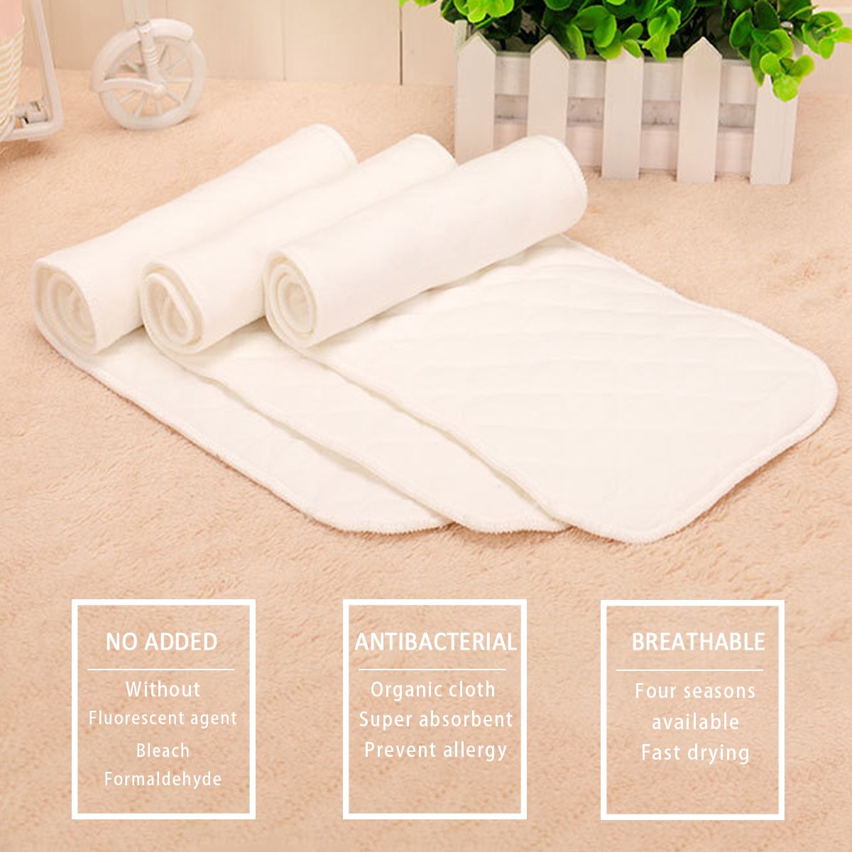SONARIN Linges de Protection pour couche,Couche-culotte en tissu doux réutilisable Nappy Liners Super Absorbant Eau,Paquet de 10(6 layers)