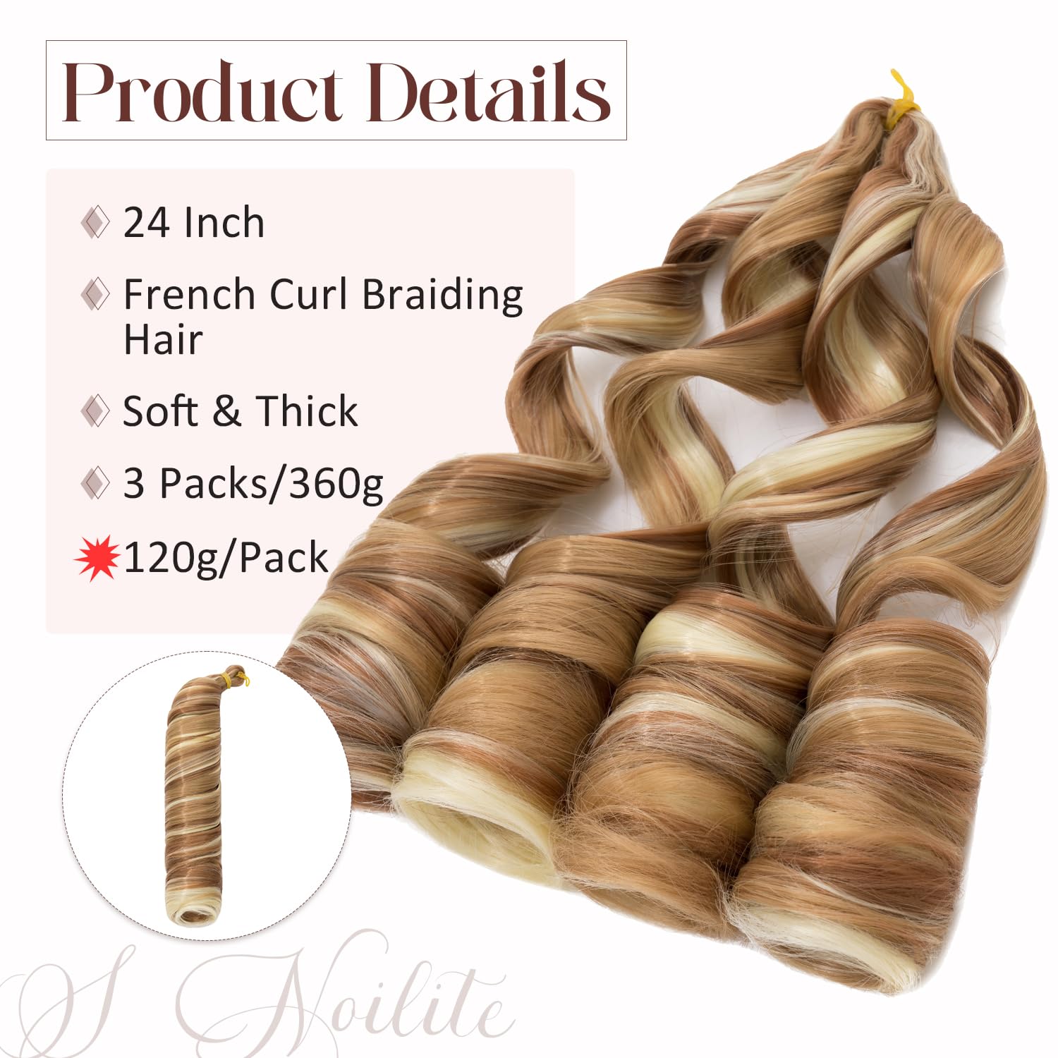 S-noilite French Curl Braiding Hair 24 inch 3 Pack Loose Wavy Spiral Curly Crochet Hair Deep Wave Synthetic Extensions Pre Stretched Bouncy Braiding Hair - Image 2