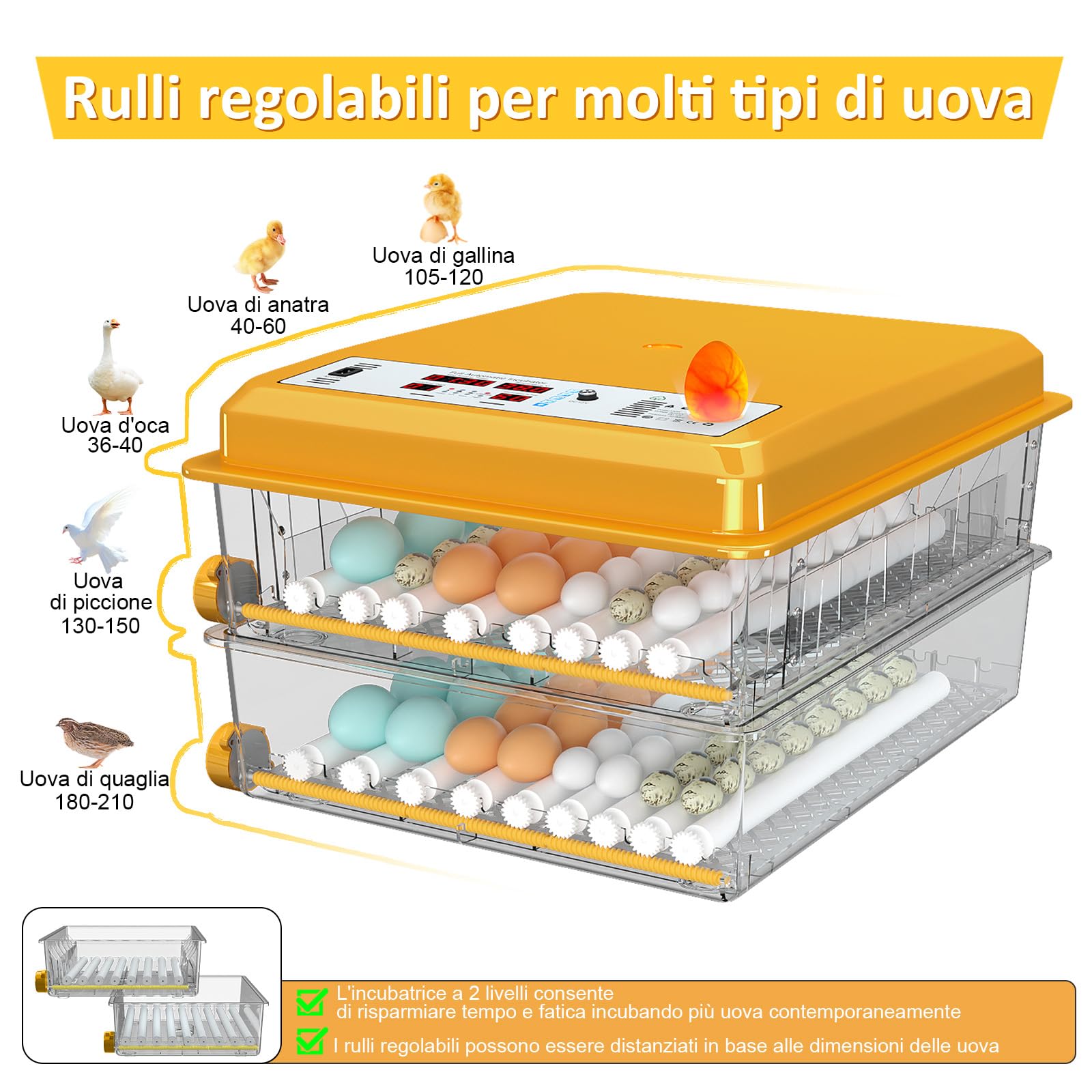 Incubatrice per Uova Automatica, Incubatrice per 120 Uova, Rotazione Automatica, Monitoraggio dell'umidità, Controllo Temperatura, 5 Modalità di Incubazione Automatica, Giorni d'incubazione