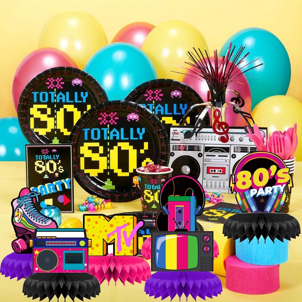 INRUI 9 pezzi Centrotavola a nido d'ape per festa anni '80 Torna a Decorazioni per feste di compleanno a tema anni '80 Toppers da tavola per festa Hip Hop anni '80 retrò
