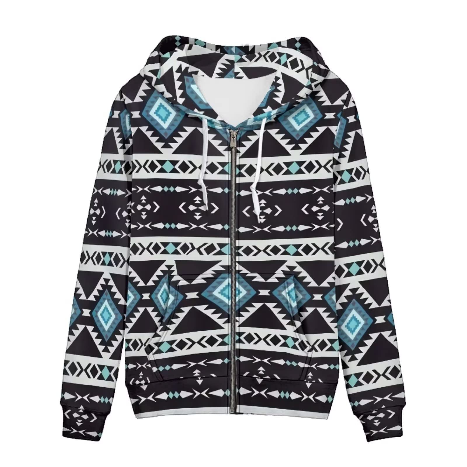 HUIACONG Damska bluza z kapturem zapinana na zamek błyskawiczny dla nastolatek sweter XS-5XL rozmiar, Południowo-zachodni rdzenni Aztecki Zachodni, S