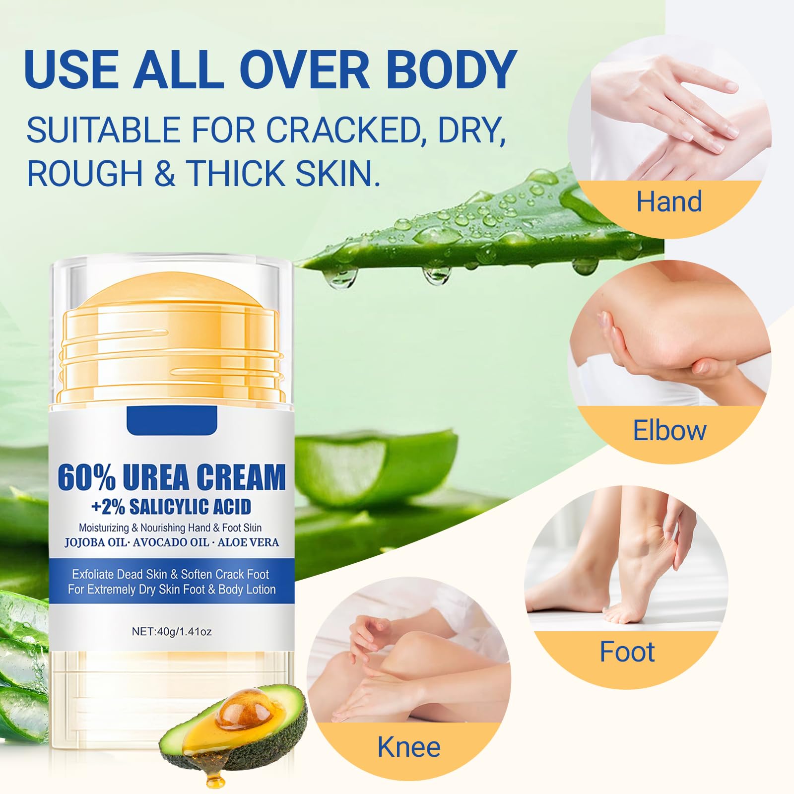 Crème à l'Urée 60% 40g, Crème pour les Pieds Secs et Fissurés, Crème Crevasse pour Talons Gercés, Crème Pieds Réparatrice Hydratante, pour Pieds Très Secs et Abîmés, avec Aloe Vera