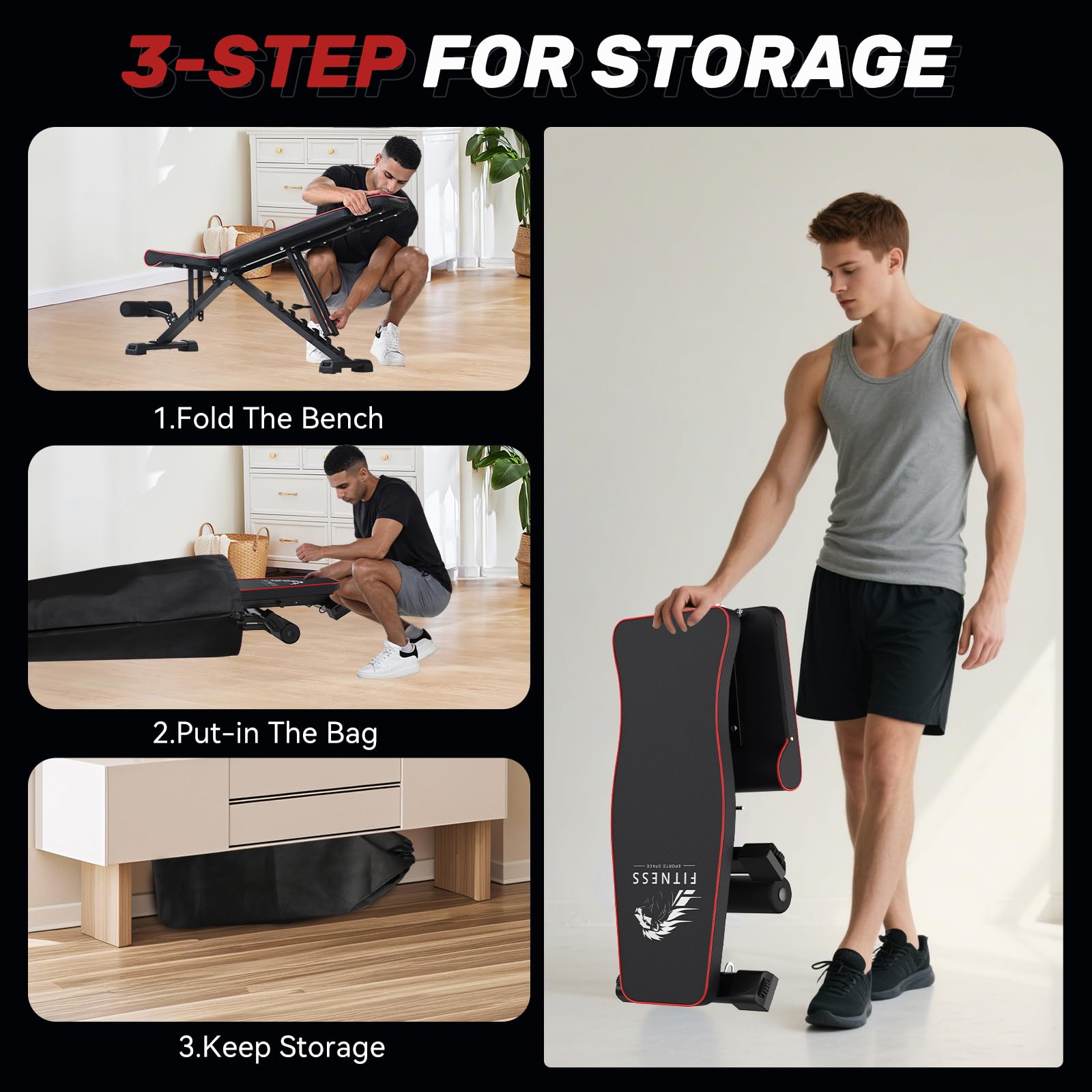Dskeuzeew Banc de Musculation avec Sac de Protection, Banc Inclinable Réglable avec 8 Angles de Dossier & 4 Angles D'assise,Entraînement Corps Complet à la Maison & au Bureau