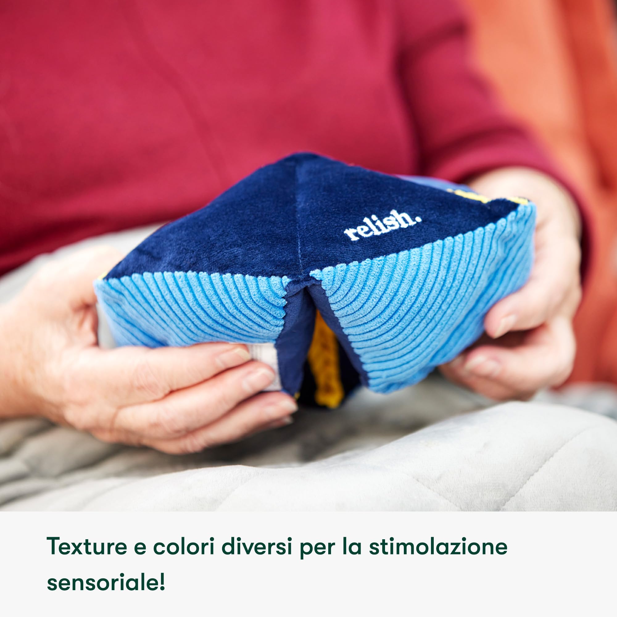 Relish - Attività sensoriale tattile per demenza, giocattolo anti-stress per Alzheimer e demenza, fasi medie a tarda, prodotto confortevole morbido con colori e texture a contrasto