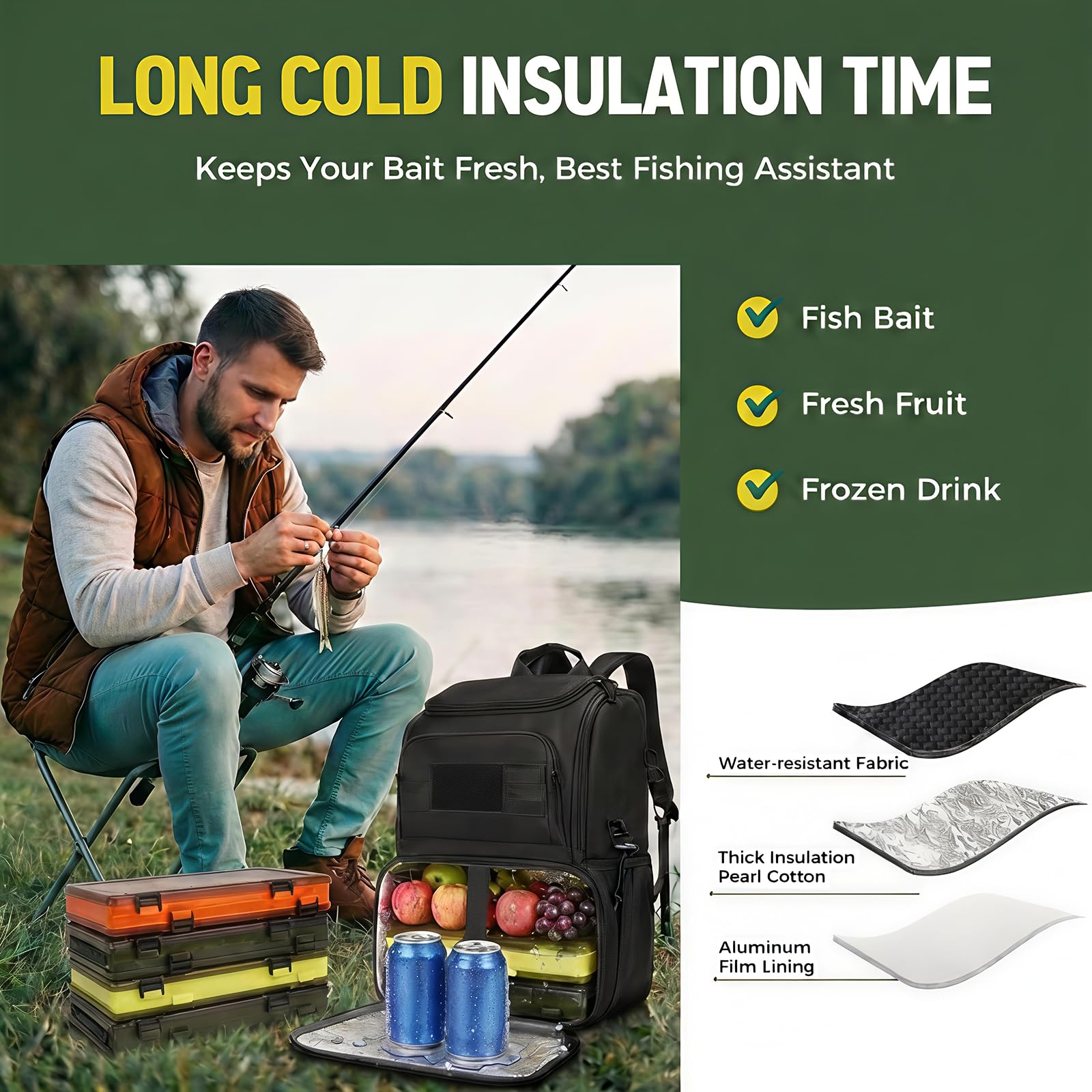 MATEIN Fishing Backpack - Tackle Box with Cooler -3 MATEIN Fishing Backpack - Tackle Box with Cooler -3