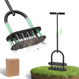 Onadak Manual Lawn Aerator with 15 Sharp 3-Inch Steel Spikes, Padded T-Handle & Wide Foot Plate for Easy Yard Aeration