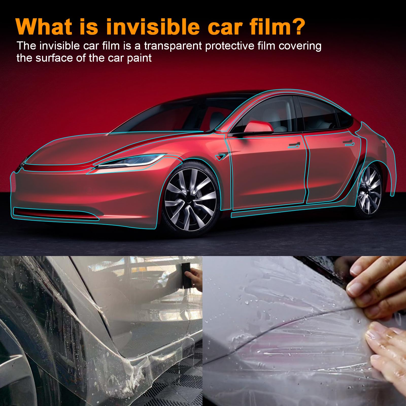 FDAIUN for Tesla Model 3 2024 Highland Entire Set PPF Gloss Clear Precut Car Paint Protective Film Invisible Self Adhesive TPU Rainproof Waterproof HD Film Scratch Protector Exterior Accessories