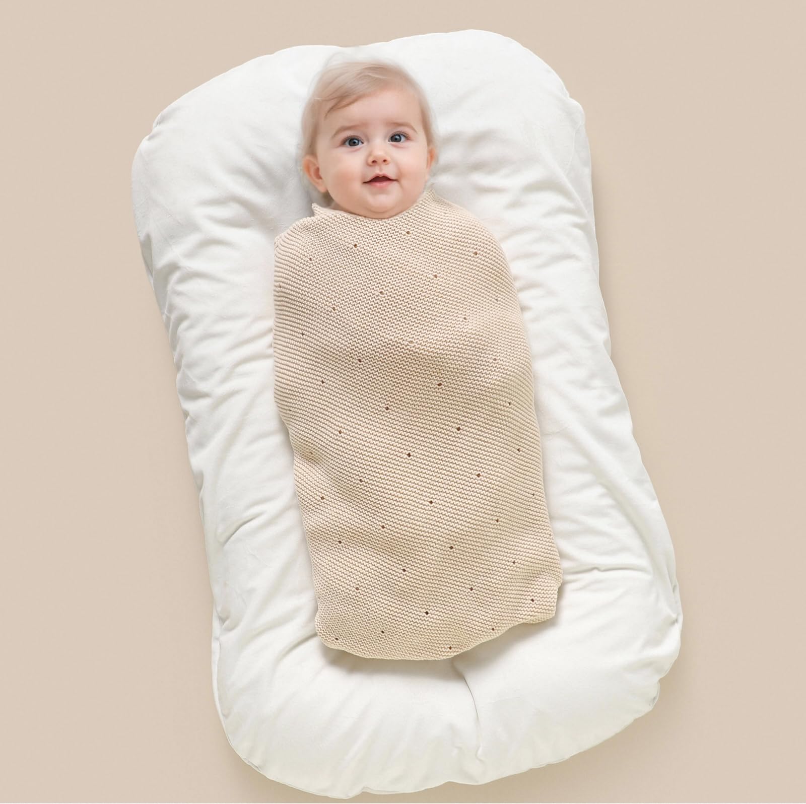 DovFanny Cellular Baby Blanket Cotton Knitted Soft Crochet Blankets for Newborn Boy Girls Toddler 100 * 80 CM Camel - Image 2