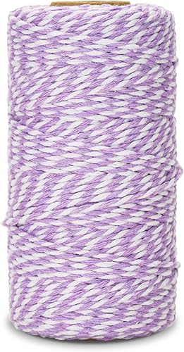 Miniatura 10 de Cuerda de algodón de 656 pies para envolver regalos, manualidades de arte, cordel verde y blanco, cordel rojo y blanco