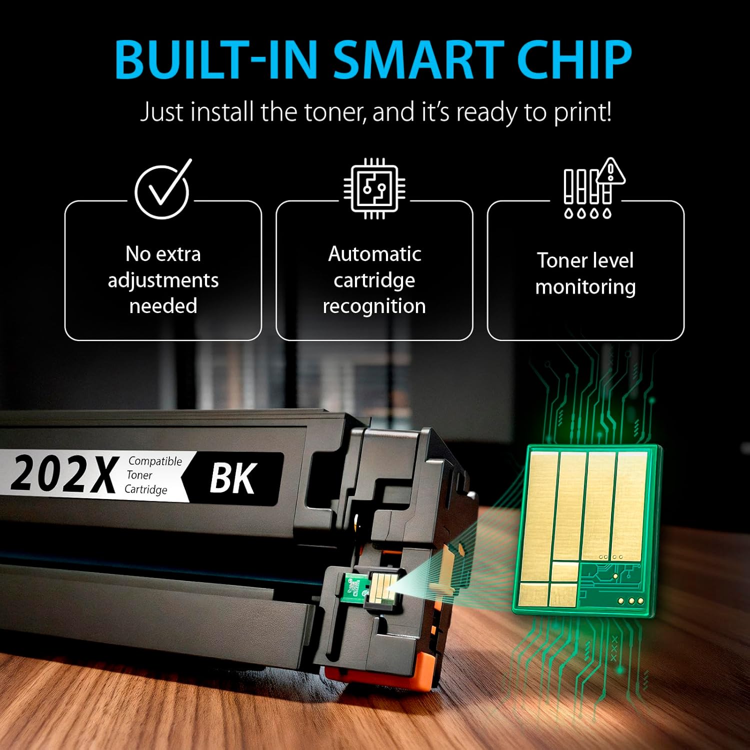 Smart Ink Compatible Toner Cartridge Replacement for HP 202X 202A with Built-in Chip High Yield (4 Pack) to use with Color LaserJet Pro MFP M281fdw M281cdw M254dw Printer (Black Cyan Magenta Yellow)