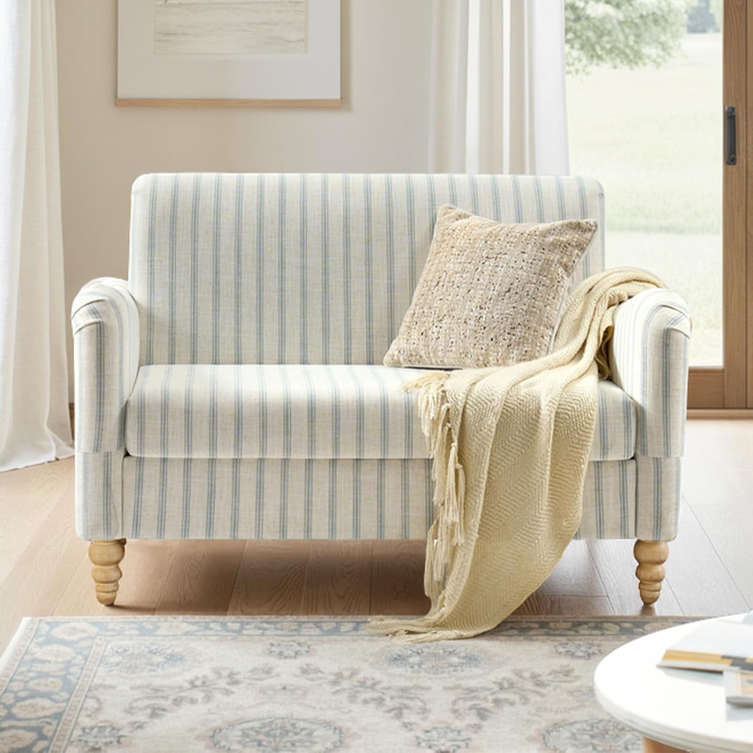 Loveseat Sofa for Living Room, 50.5" Small Love Seat, Comfy Upholstered Farmhouse Couches with Armrests for Bedroom, Office, Apartment, Blue