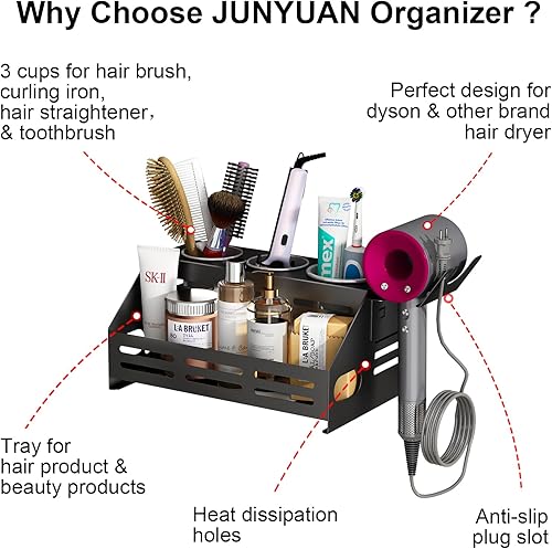 Miniatura 2 de Soporte para secador de pelo, soporte de pared, herramienta para el cabello y organizador de peinado, organizadores de encimera de baño para secador