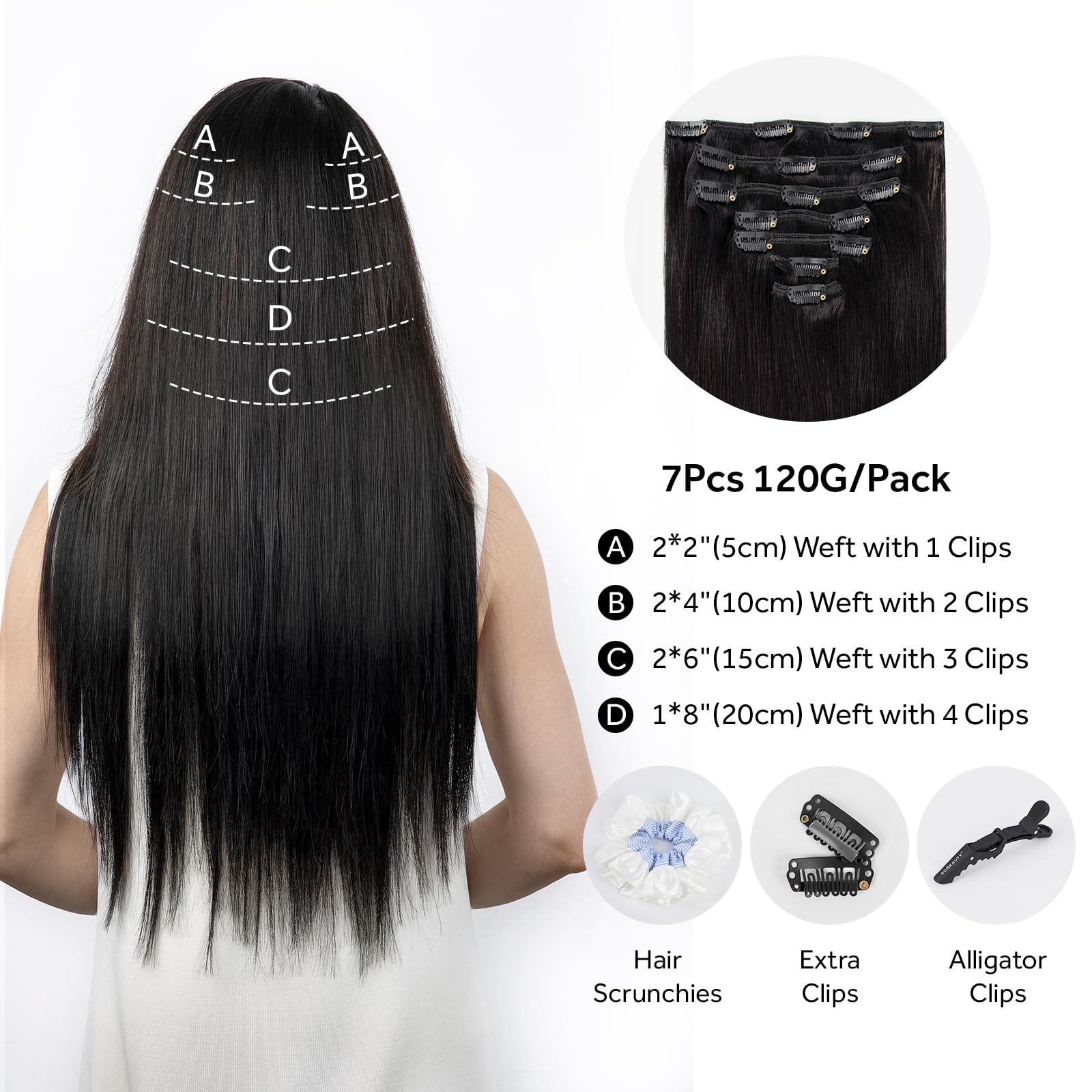 SOBEAUTY Hair Extensions Clip in, Real Human Hair Extensions, 100% Hair Extension Human Hair Double Weft - Image 2