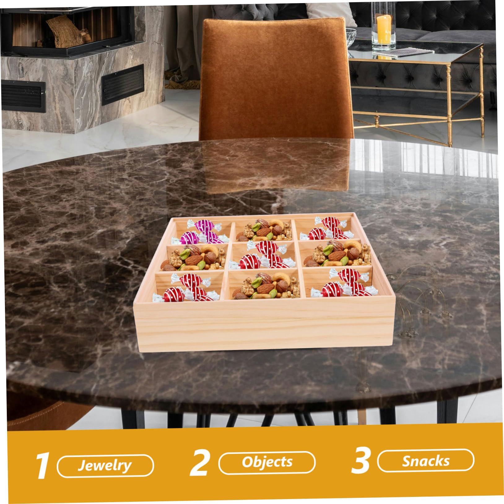 GALPADA Mehrzweck Aufbewahrungsbox mit Fächern Braune Snackbox und Teebeutel Organizer für Wohnzimmer Tisch und Outdoor Picknicks