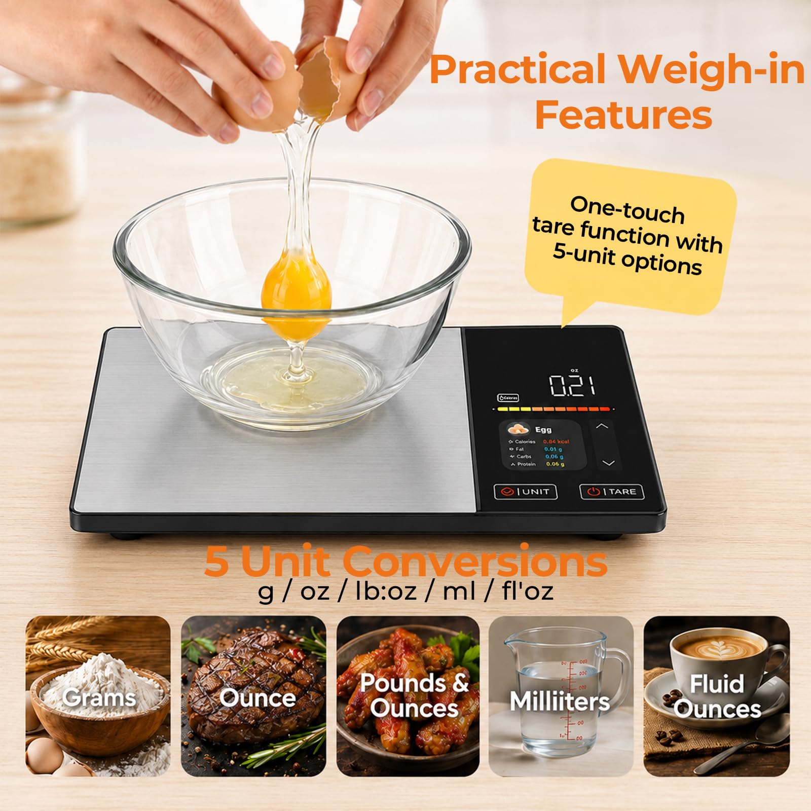Smart Nutrition Lebensmittelwaage mit LED-Anzeige, verfolgt Kalorien, Fett, Kohlenhydrate und Protein per App, 1 g digitale Präzisions-Küchenwaage für gesunde Ernährung & Mahlzeitenzubereitung