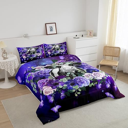 Miniatura 2 de Erosebridal Juego de edredón de vaca de las Highland para niños y niñas, juego de ropa de cama tamaño individual, diseño de mariposa y rosa morado,