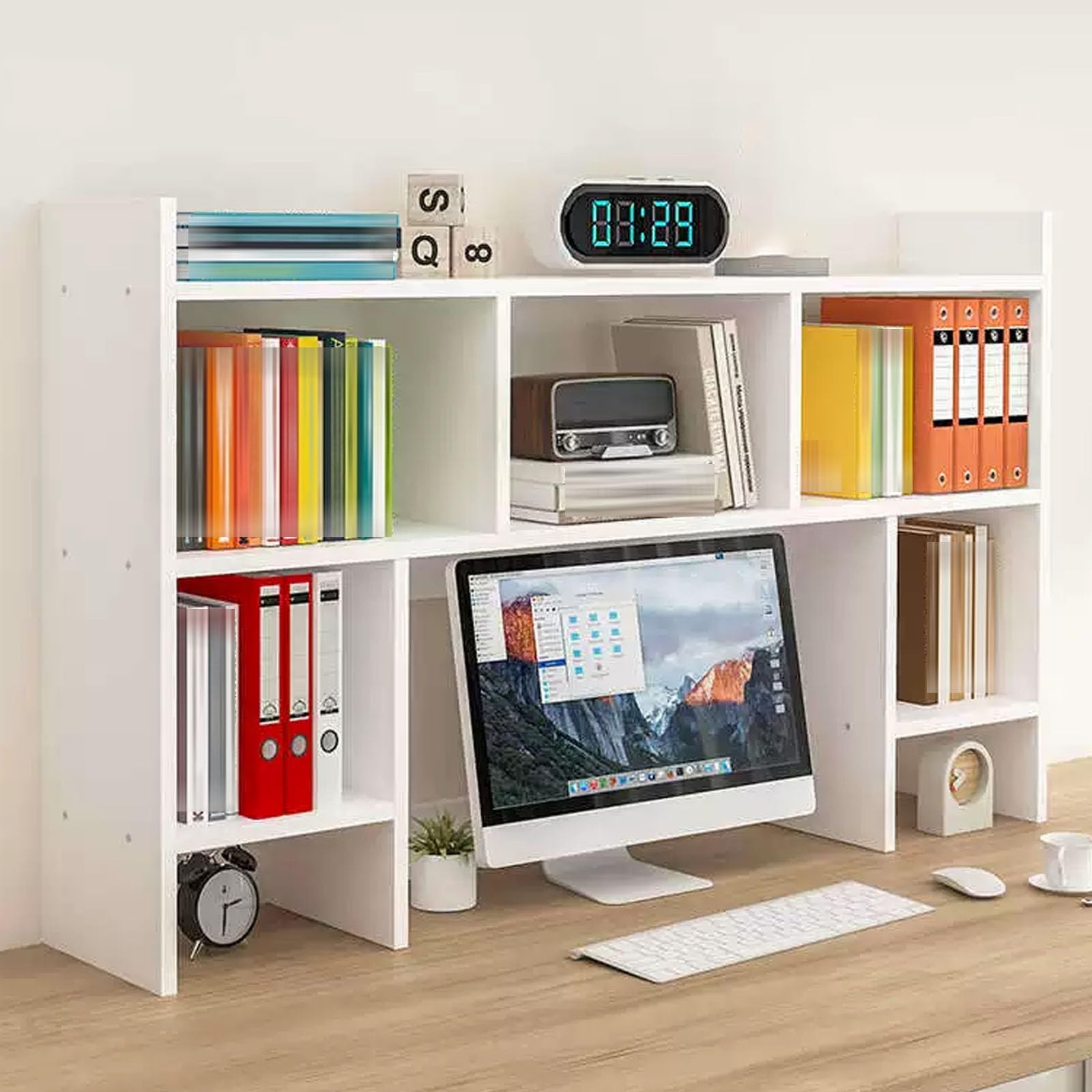 CWCQGH Computer Desk Organizer, Versatile Bookshelf for Home & Office, Desktop Storage Rack for Bedroom & School Decor, Space-Saving Tabletop Shelf,White-100cm/39.4in