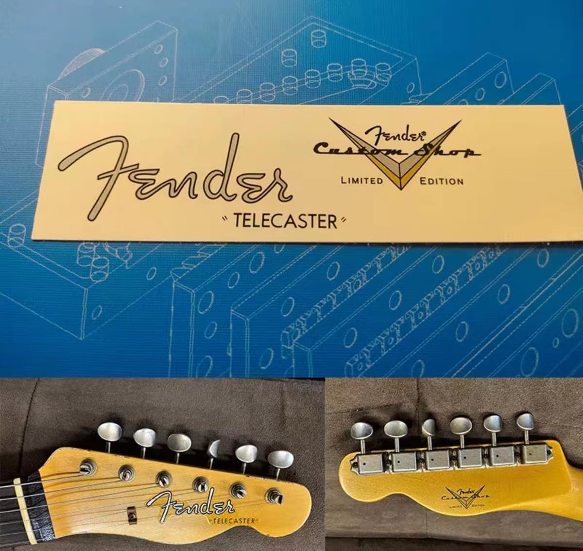 2PCS Suitable For Fender Custom Shop Electric Guitar Head Logo Water Transfer Printing Trademark Sticker, RemovableFilm (TELE61-TELE62)