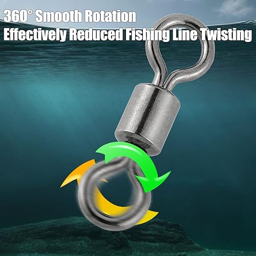 Miniatura 2 de Dr.Fish Paquete de 50 microgiros de pesca con mosca, giros de barril rodante, anillos sólidos de alta resistencia, conector de línea de gancho,