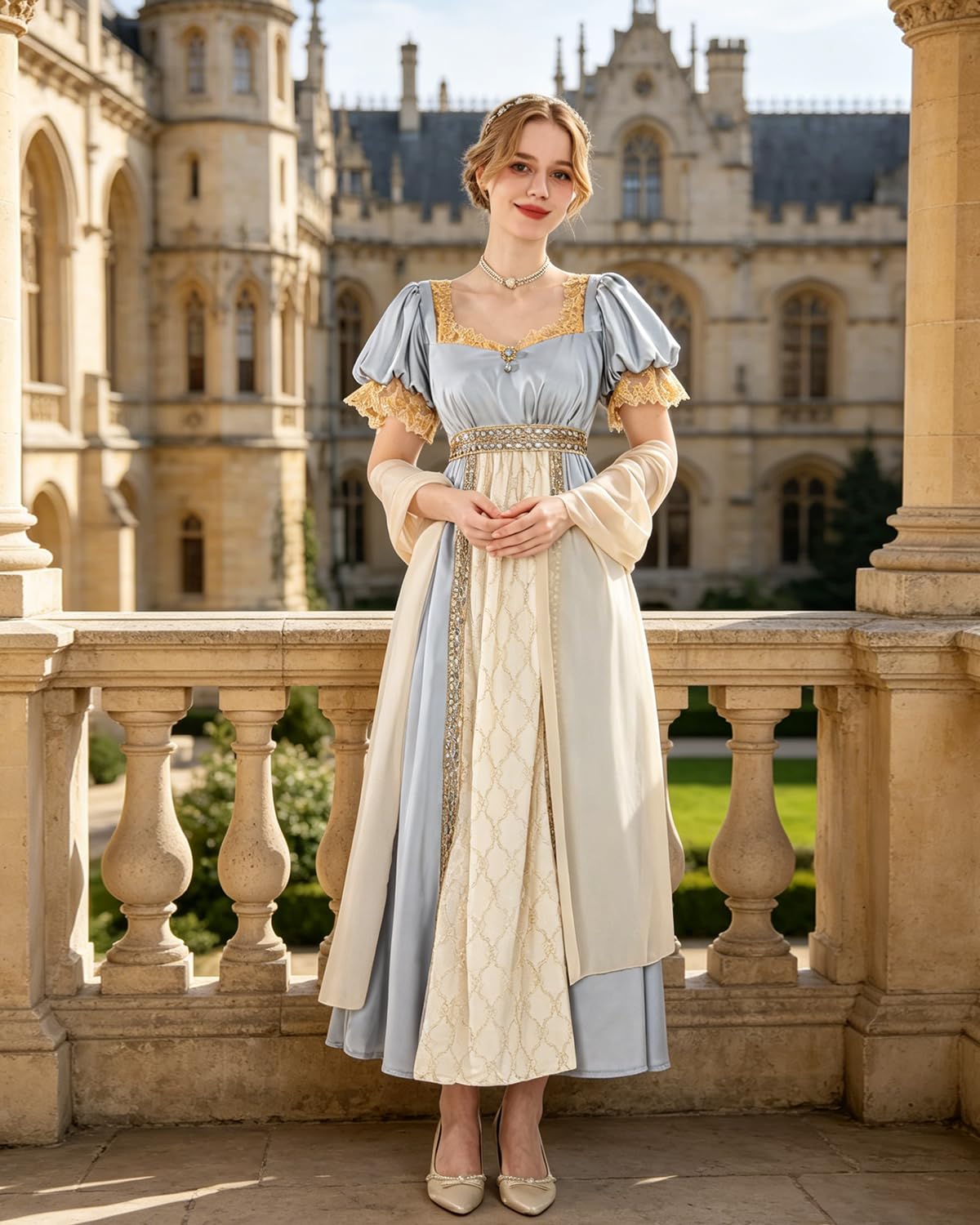 CR ROLECOS Regency Dresses - Abito corto da donna Regency Era con vita impero vittoriana Tea Party Costume