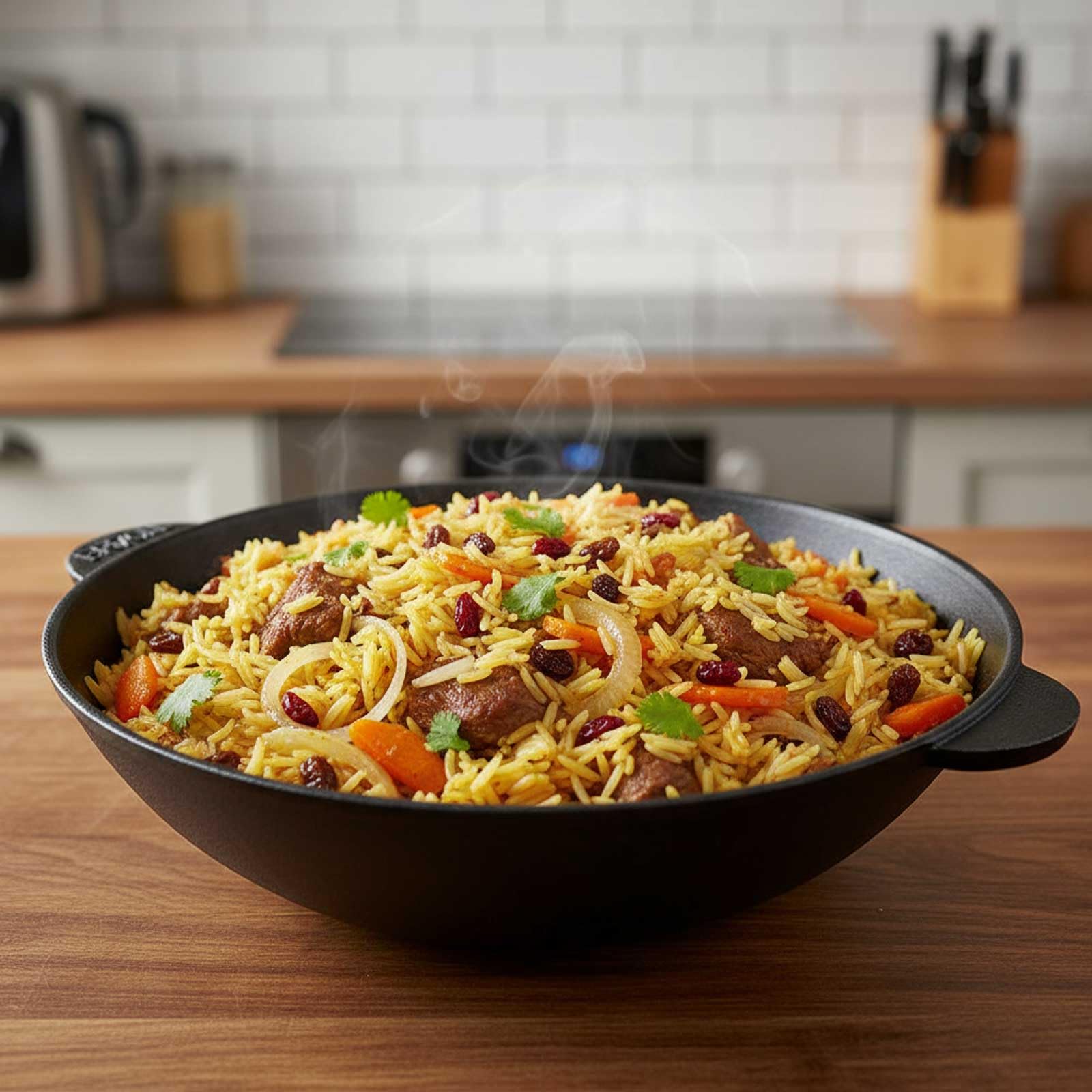 BIG-PAN Padella wok in ghisa, 30 cm, 4,7 l, per tutti i piani cottura, con induzione Asia Wok, Kazan Grill Kazan, per cucina Plov, resistente al forno, Kazan, Cast Iron Pilav