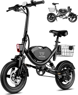 WINDHORSE Electric Bike for Adults, 22 MPH & 30 Miles PAS Range 14" E-Bike with Basket, Dual Suspension, 715W Peak Motor, Adjustable Seat, Adult Electric Bicycle for Commuting Campus Ages 14+