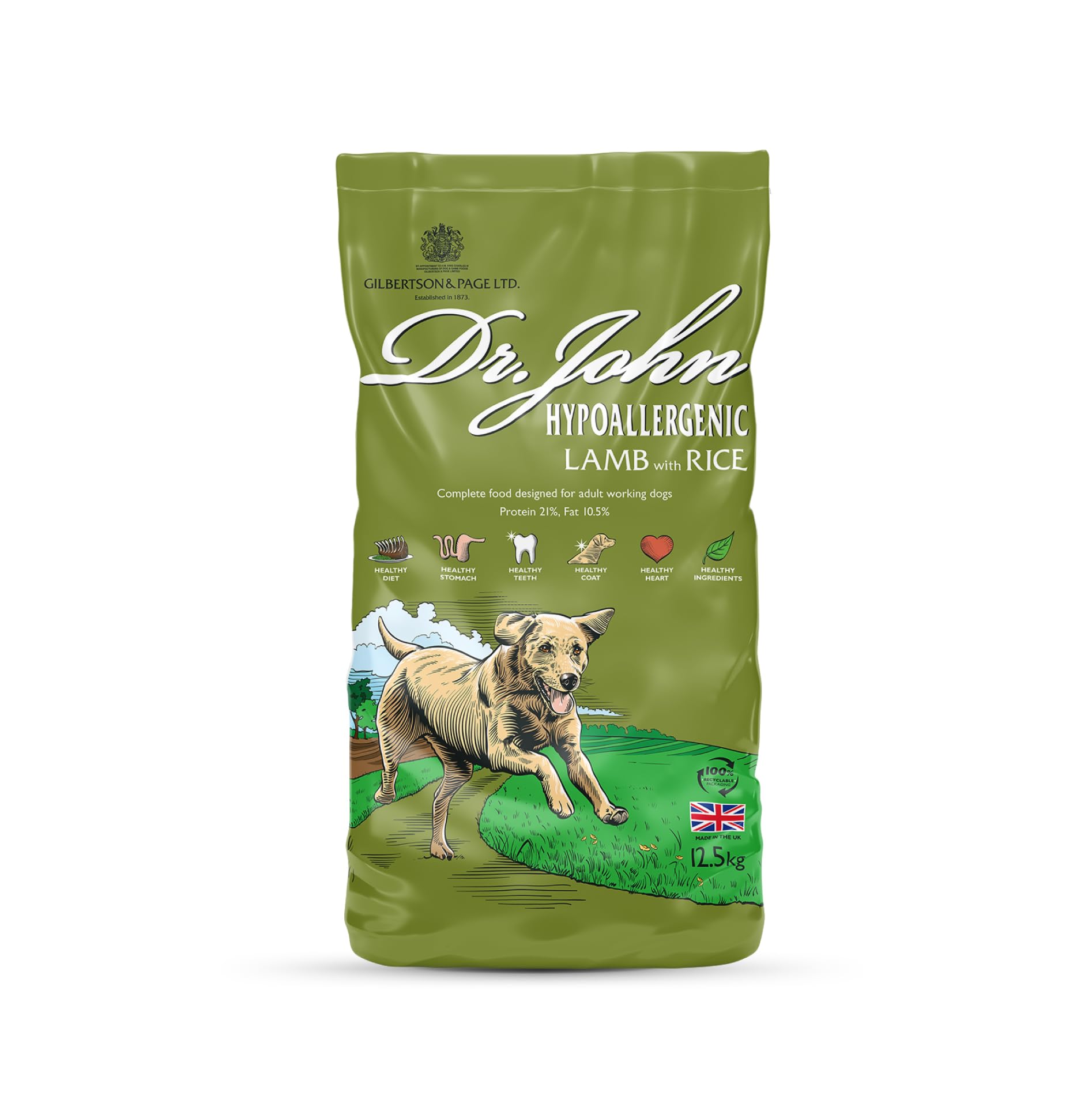 Dr John Wheat-Free Hypoallergenic Dry Dog Food - Lamb with Rice Dog Food 12.5kg - Complete Nutrition for Adult and Senior Dogs with Sensitive Digestion