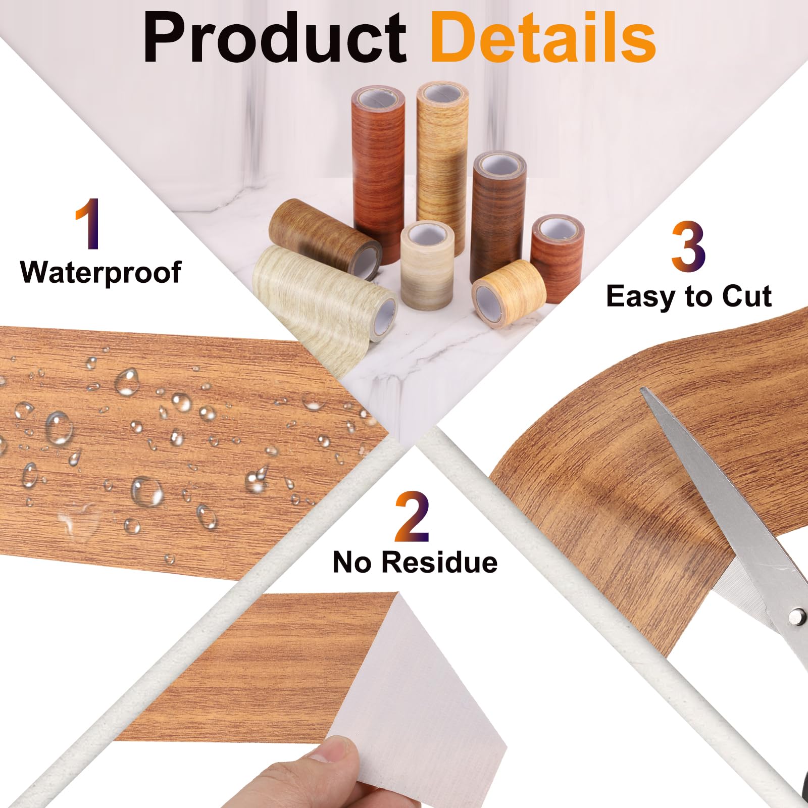 PATIKIL Pellicole Adesive Legno Autoadesivo 4,57M x 20cm Carta Adesiva per Mobili Legno Riparazione Pellicola Autoadesiva Effetto per Pavimenti Porte Tavoli Sedie Armadi, Quercia Arancione