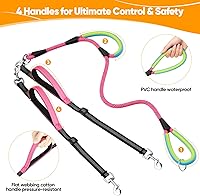 Vista 5 de Correa doble para dos perros XiaZ, sin enredos con giro de 360° y 4 mangos cómodos, correa doble para perros resistente con cuerda altamente Verde
