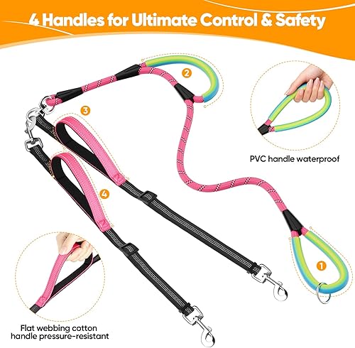 Miniatura 5 de XiaZ Correa doble para perro para dos perros, sin enredos, con giro de 360 y 4 asas cómodas, correa doble resistente para perro con cuerda altamente