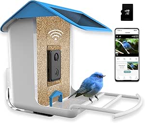 Smart Bird Feeder with Camera, Bird Feeder Camera HD Visual AI Identify Bird Species, WiFi Wireless with Solar Panels & 64G SDCard, Auto Capture Bird Videos & Notify, Gifts for Bird Lovers asin的图片