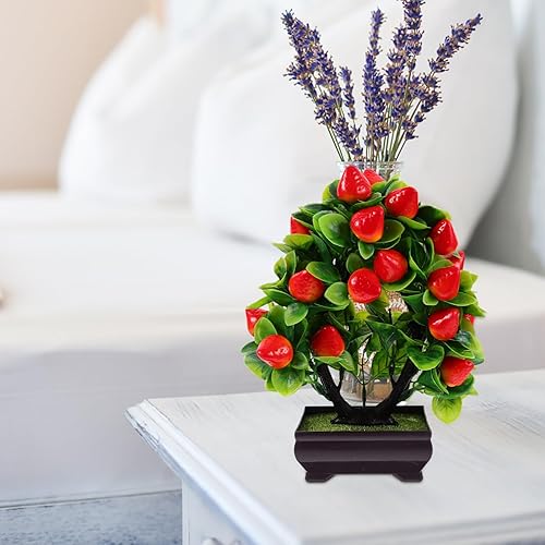 Miniatura 3 de GANAZONO Pequeña planta falsa de fresa artificial en maceta para habitación, oficina, hotel