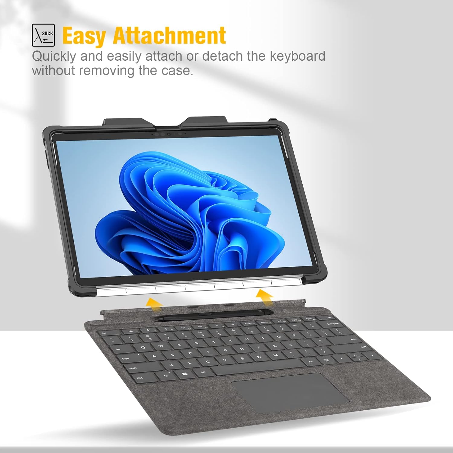 FINTIE Case Compatible with Microsoft Surface Pro 8 (13-inch, 2021 Release), Shockproof Folio Protective Rugged Cover with Pen Holder, Fits Type Cover Keyboard & Original Kickstand, (Frost Clear)