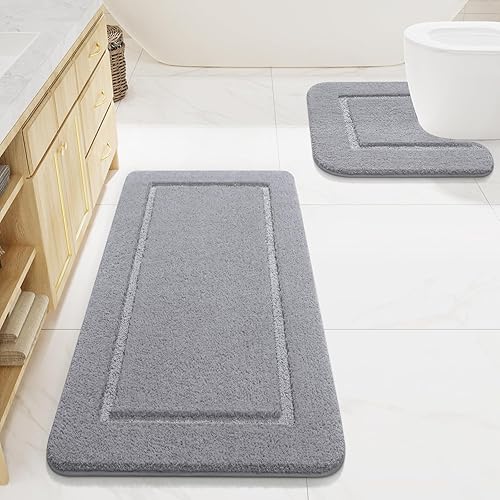 Miniatura 8 de LOCHAS Juego de Alfombras de Baño Blancas, Juego de Alfombras de Baño Suaves de 2 Piezas, Tapete de Inodoro en Forma de U de 20x20 pulgadas y 34x20
