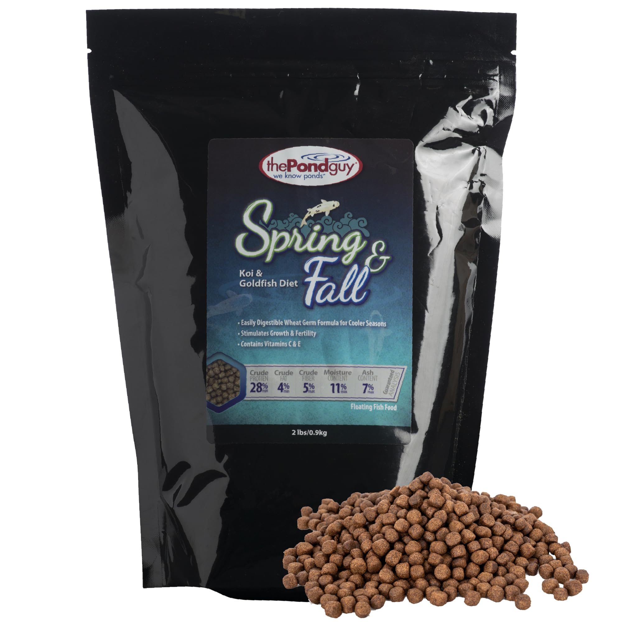 The Pond Guy Spring & Fall Wheat Germ Fish Food for Koi & Goldfish, Premium Cold Weather Floating Pellets, Healthy Formula for Winter Nutrition, 2 lbs