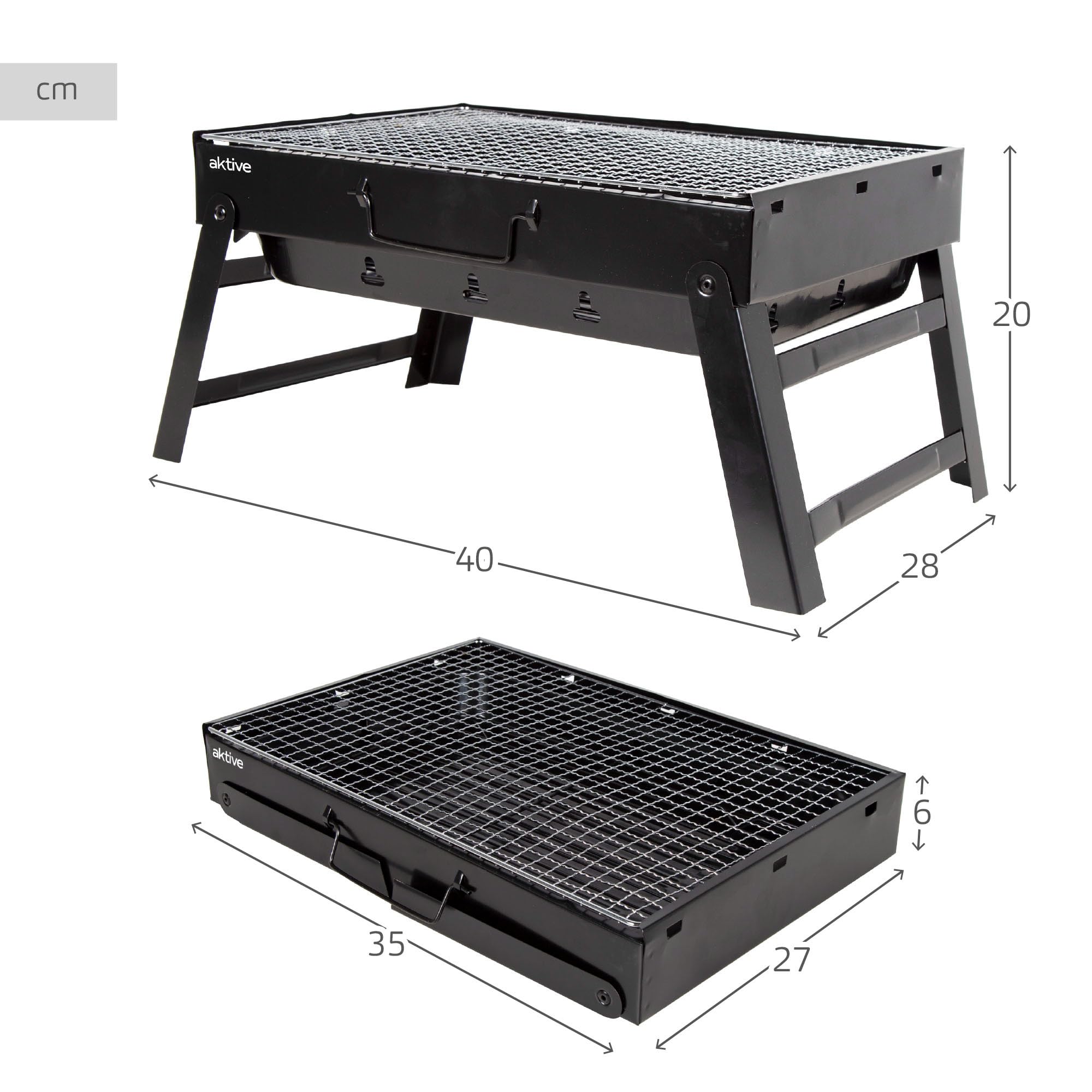 AKTIVE 63031 Portable Charcoal Barbecue Black Steel Rectangular