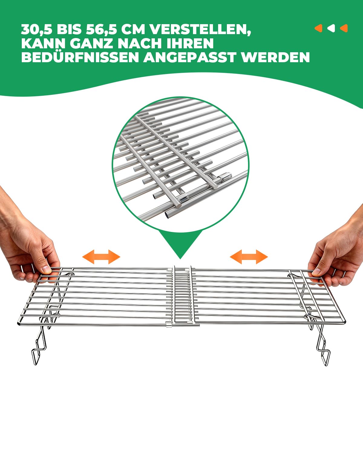 WELL GRILL Universal Edelstahl Warmhalterost für Weber Spirit & Genesis, Landmann, Burnhard, Taino, Charbroil, Rösle und die meisten Gasgrill, Einstellbar von 30cm bis 56,5cm Grill Warmhalter Zubehör
