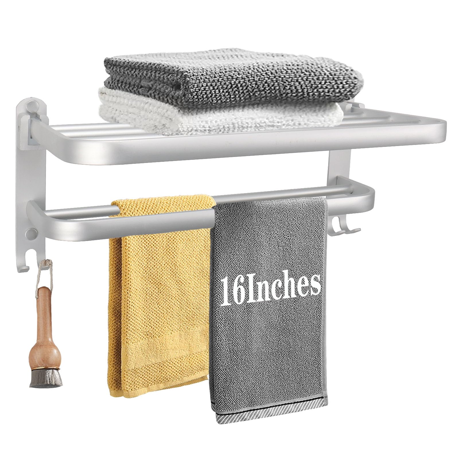 Vanloory Towel Rack for Bathroom, Bath Towel Holder with Double Towel Bar and Fold-able Towel Shelf, Rustproof Towel Organizer Wall Mounted Towel