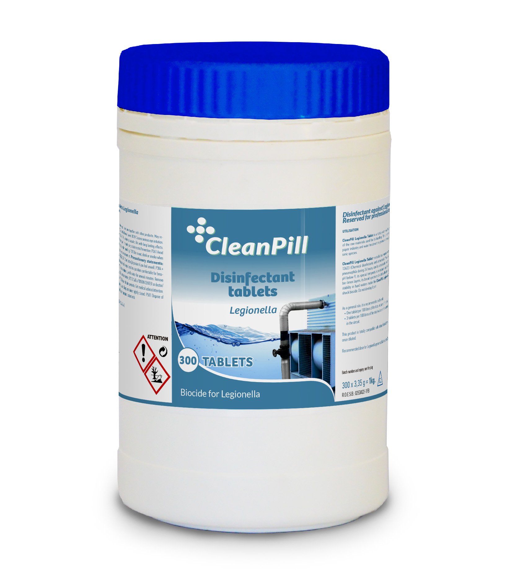 Pastillas de lejía desinfectantes Legionella - Bote de 1kg - 300 unidades