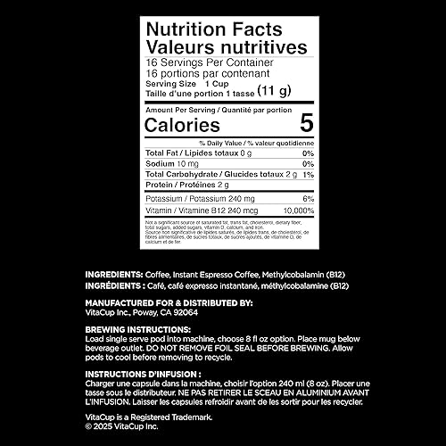 Miniatura 2 de VitaCup Cápsulas de café Extra Shot tostado oscuro intenso con café expreso alta cafeína vitamina B12 antioxidantes cápsulas reciclables